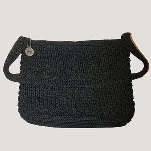 Black Sak Crochet Shoulder Bag Zipper Closure Inner Pocket